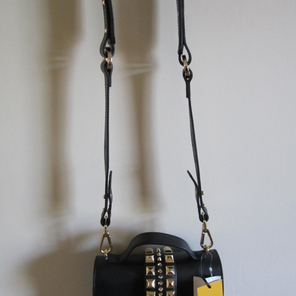 Valentino By Mario Valentino Black Leather Gold Studded Top Handle Cross… - Picture 9 of 12